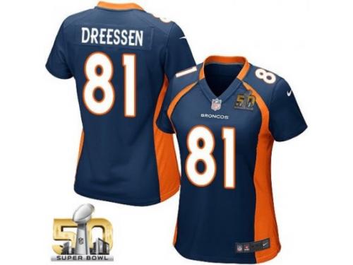 Game Joel Dreessen WoMen Jersey - Denver Broncos #81 Alternate Navy Blue Super Bowl 50 Bound Nike NFL