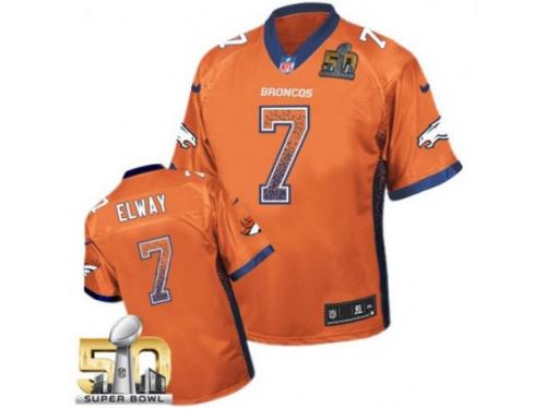Game John Elway Men Jersey - Denver Broncos #7 Drift Fashion Orange Super Bowl 50 Bound Nike NFL