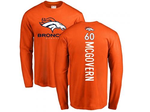 Men #60 Connor McGovern Orange Football Backer Denver Broncos Long Sleeve T-Shirt