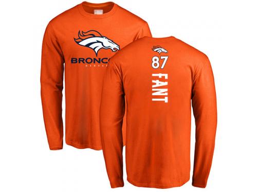 Men #87 Noah Fant Orange Football Backer Denver Broncos Long Sleeve T-Shirt