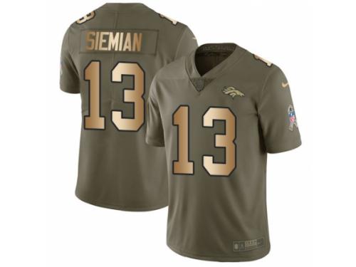 Men Nike Denver Broncos #13 Trevor Siemian Limited Olive/Gold 2017 Salute to Service NFL Jersey