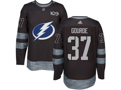 Men's Adidas NHL Tampa Bay Lightning #37 Yanni Gourde Authentic Jersey Black 1917-2017 100th Anniversary Adidas
