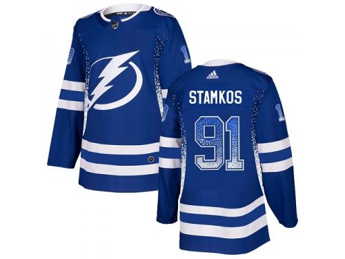 Men's Adidas NHL Tampa Bay Lightning #91 Steven Stamkos Authentic Jersey Blue Drift Fashion Adidas