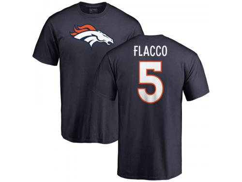 Men's Denver Broncos Joe Flacco NFL Pro Line Navy Name & Number Logo T-Shirt