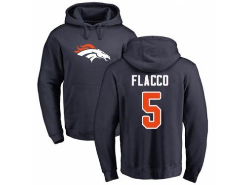 Men's Football Denver Broncos #5 Joe Flacco Navy Blue Name & Number Logo Pullover Hoodie