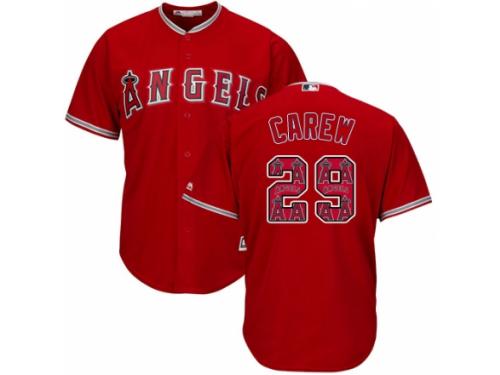 Men's Majestic Los Angeles Angels of Anaheim #29 Rod Carew Red Team Logo Fashion Cool Base MLB Jersey
