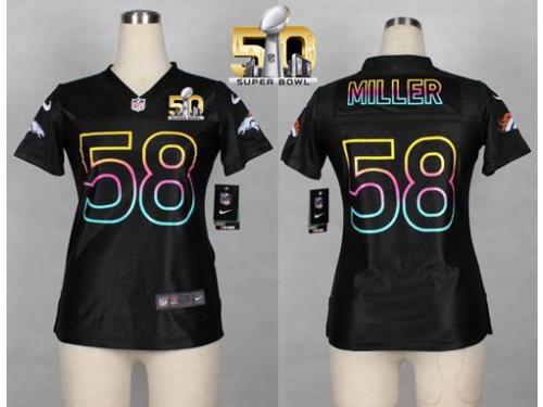 Nike Broncos #58 Von Miller Black Super Bowl 50 Women NFL Fashion Game Jersey