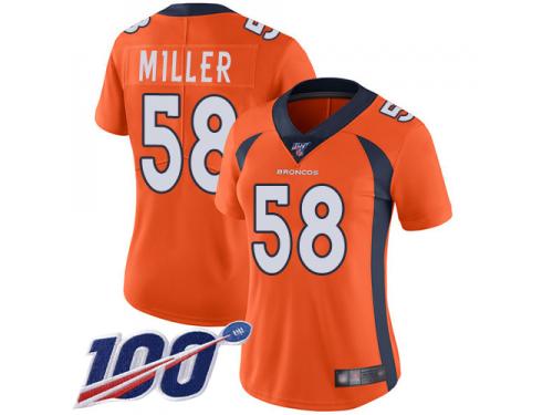 Nike Broncos #58 Von Miller Orange Team Color Women's Stitched NFL 100th Season Vapor Limited Jersey