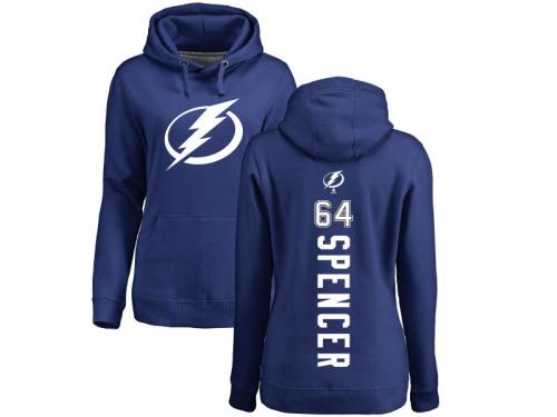 Women's Adidas NHL Tampa Bay Lightning #64 Matthew Spencer Backer Royal Blue Pullover Hoodie Adidas
